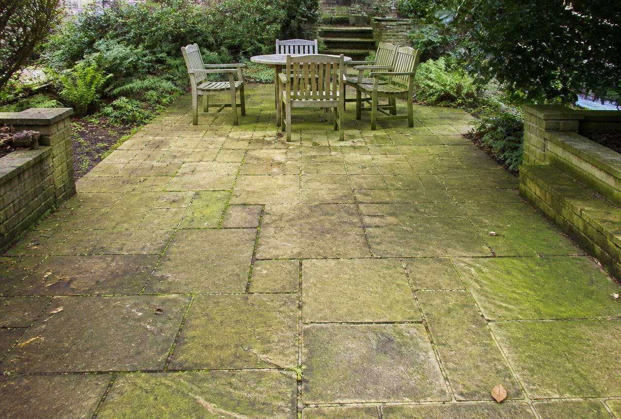 Patio before cleaning